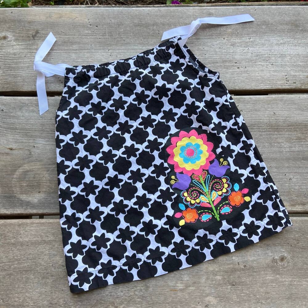 Hanna Andersson Girls Dress Size 80 2‎ Black White Flower Pillowcase Style - Picture 6 of 8